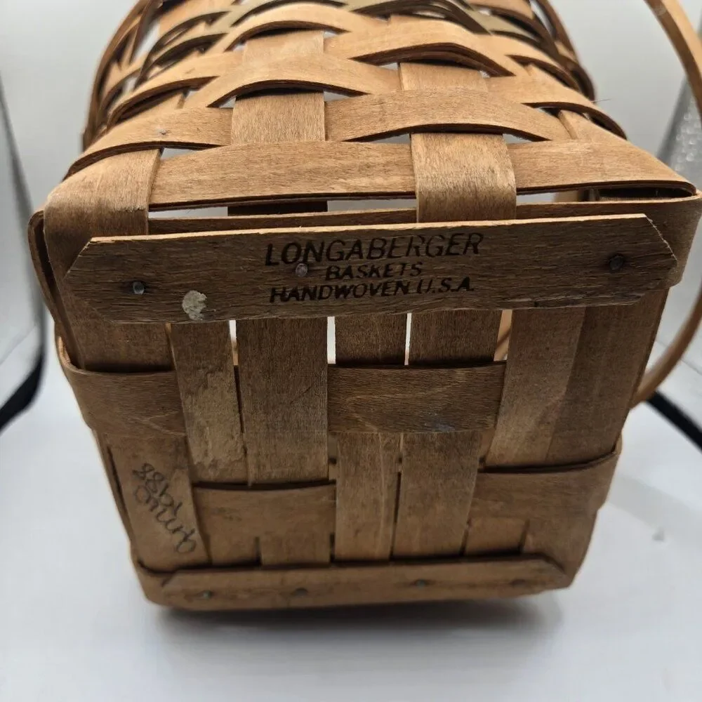 LONGABERGER 1988 Christmas Collection Poinsettia Basket w Handle Green Vintage